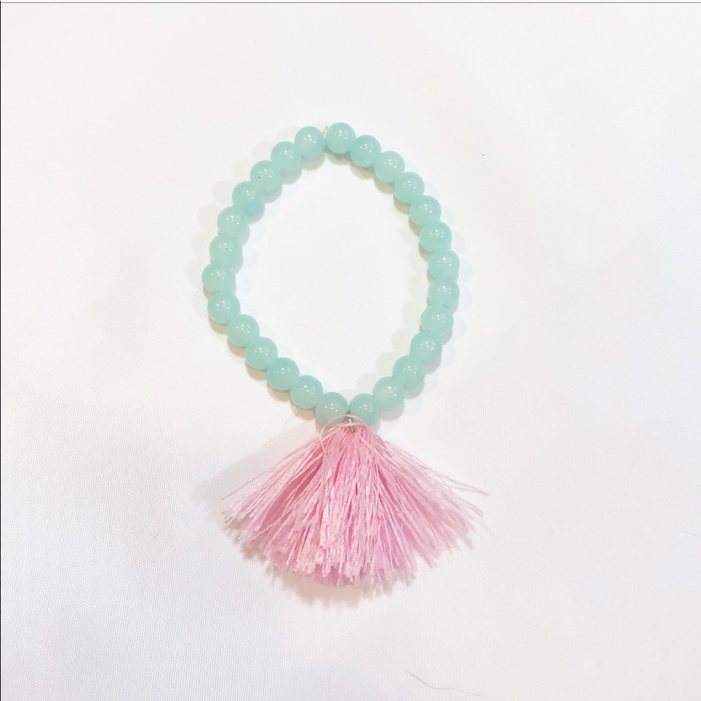 MINT GREEN & PINK TASSEL BRACELET